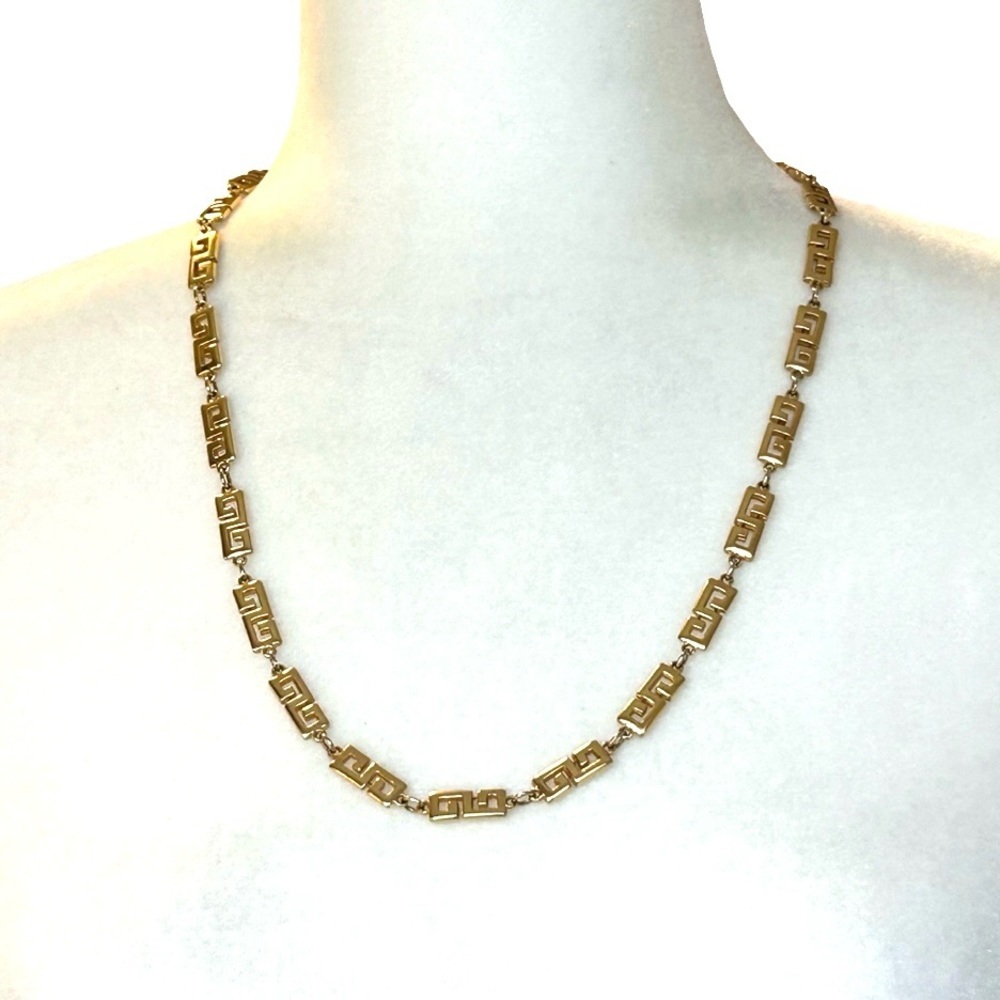 Vintage D’Orlan Gold Tone Greek Key Link Necklace Signed 24”